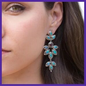 Turquoise and Silver Floral Drop Earrings